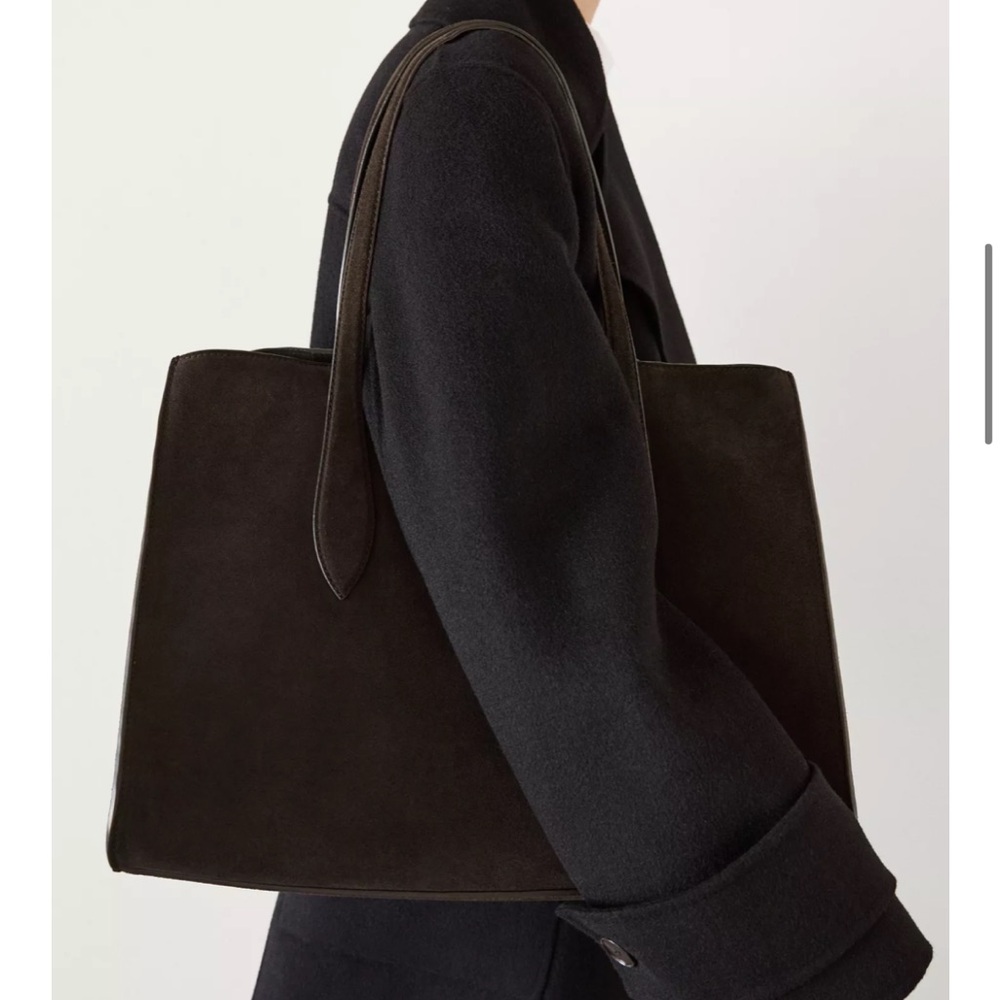Massimo Dutti Split Suede Leather Maxi Icon Tote Bag in chocolate brown - Picture 3 of 7